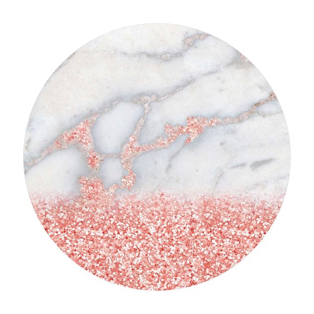 Grauer Teppich Marmoroptik mit Rosa Konfetti