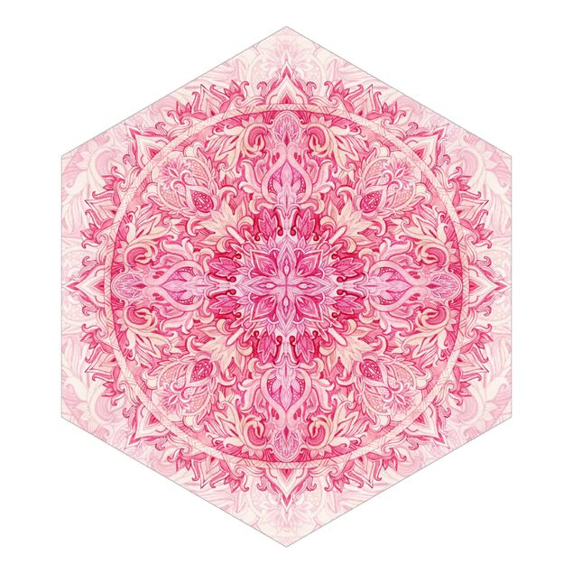 Fototapete beige Mandala Aquarell Ornament Muster pink