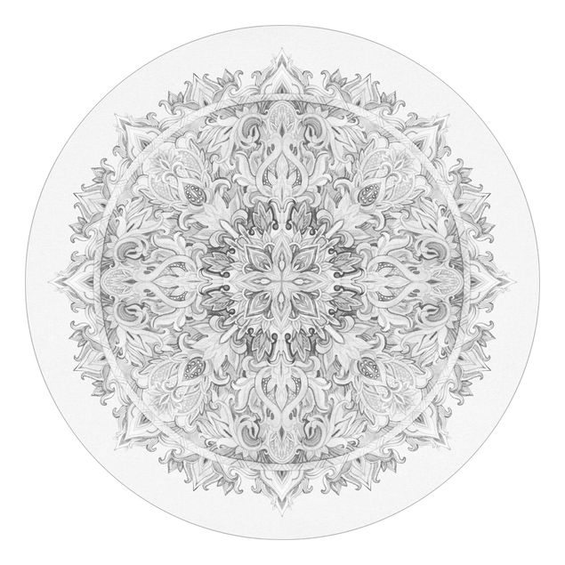 Tapeten Modern Mandala Aquarell Ornament schwarz weiß