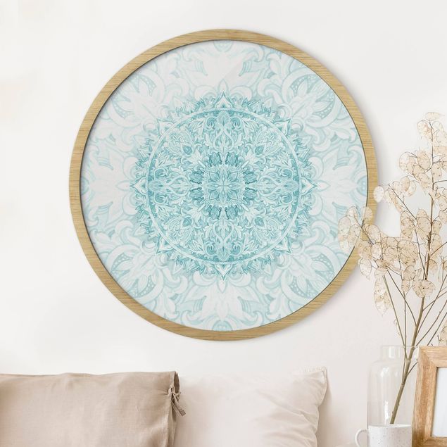 Runde Bilder mit Rahmen Mandala Aquarell Ornament türkis