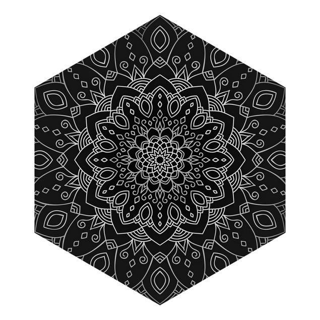 Fototapete kaufen Mandala Blüte Muster silber schwarz