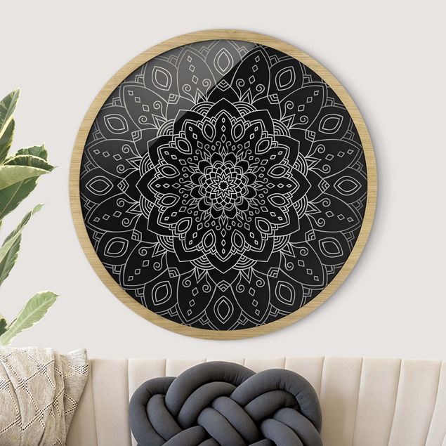 Runde Bilder mit Rahmen Mandala Blüte Muster silber schwarz