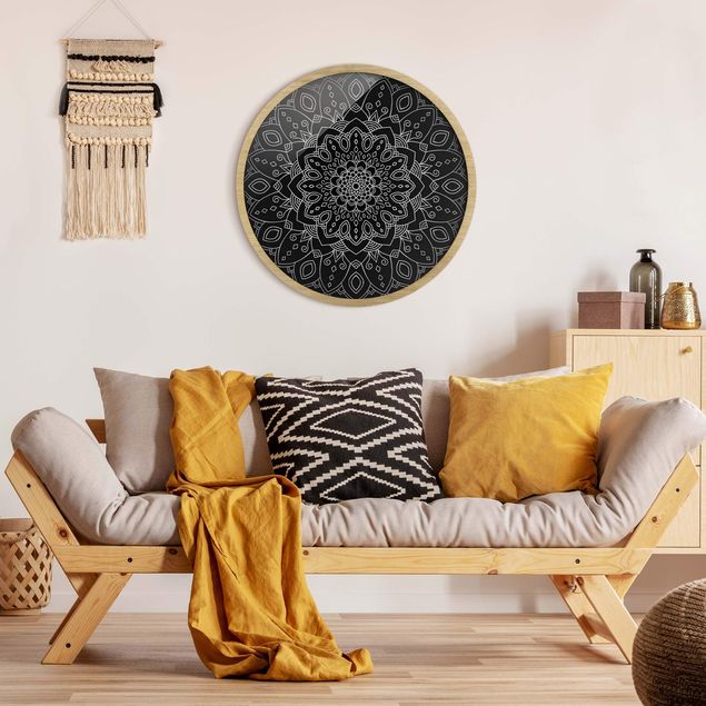 Wandbilder Muster Mandala Blüte Muster silber schwarz