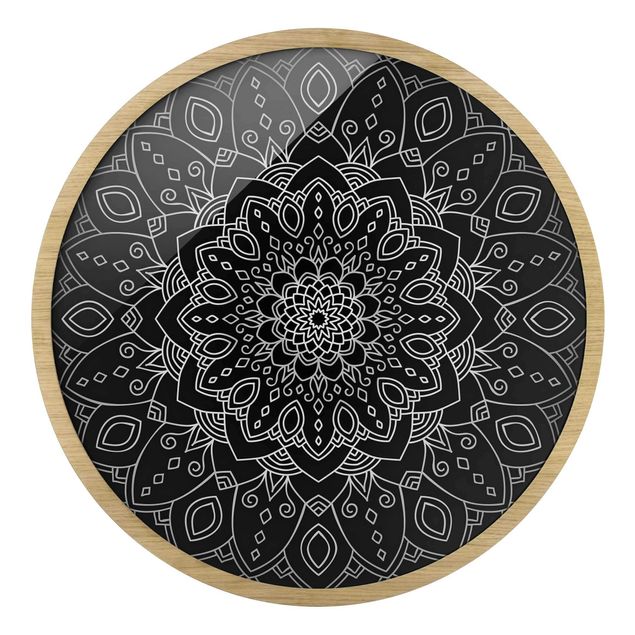 Wandbilder Schwarz Mandala Blüte Muster silber schwarz