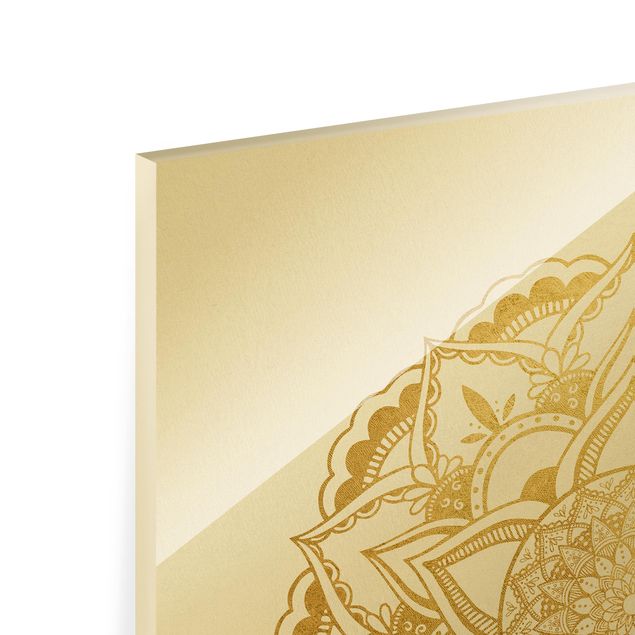 Glasbilder Mandala Blüte Sonne Illustration Set Gold