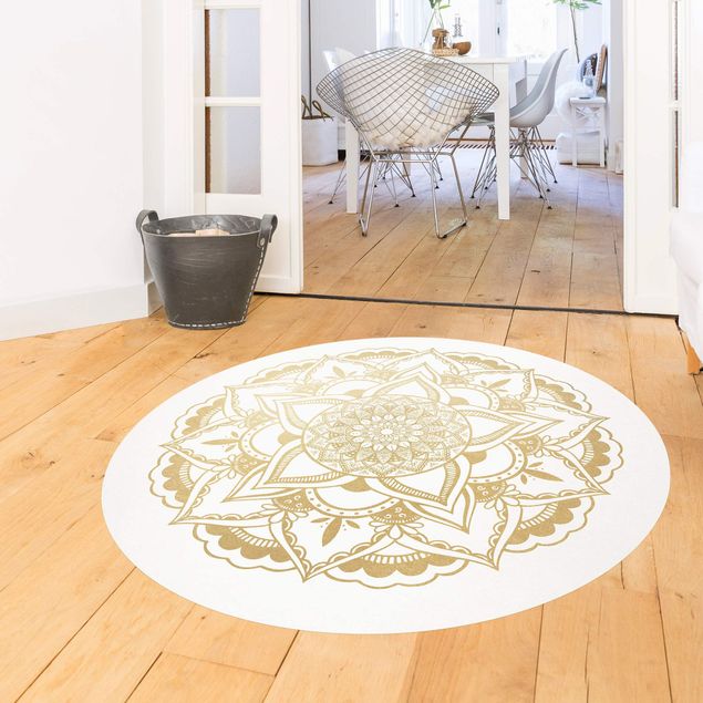 Moderne Teppiche Mandala Blume gold weiß