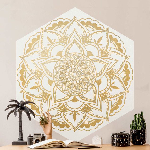 Wanddeko Küche Mandala Blume gold weiß