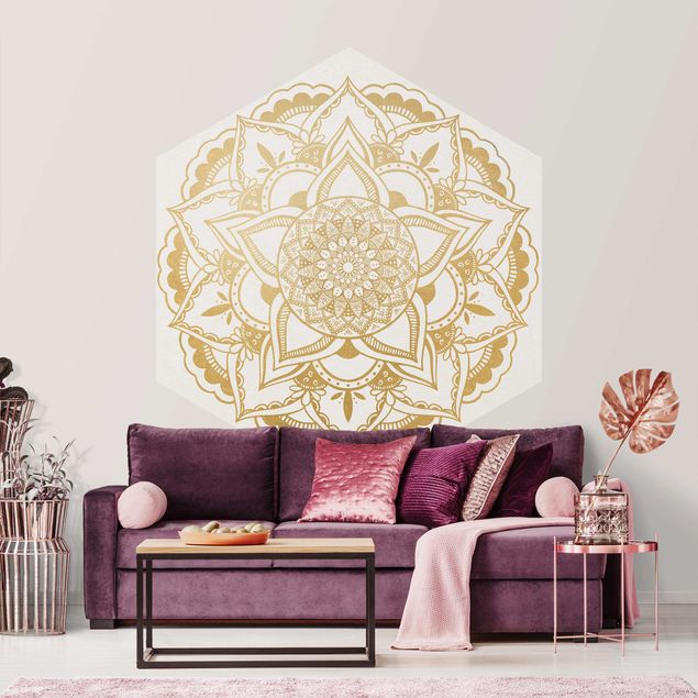 Muster Tapete Mandala Blume gold weiß