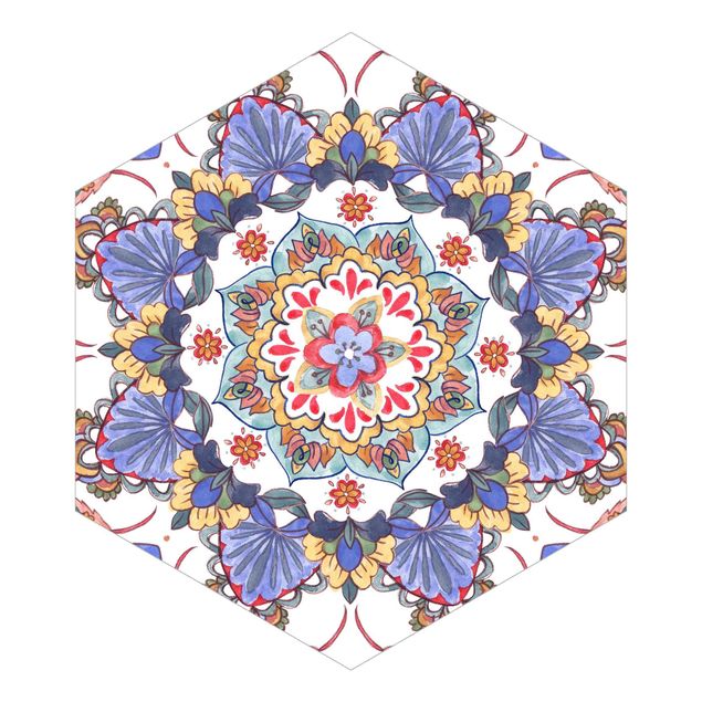 Hexagon Mustertapete selbstklebend - Mandala Meditation Hartha