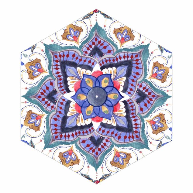 Hexagon Mustertapete selbstklebend - Mandala Meditation Namasté