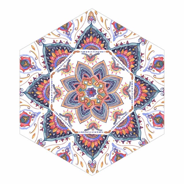 Hexagon Mustertapete selbstklebend - Mandala Meditation