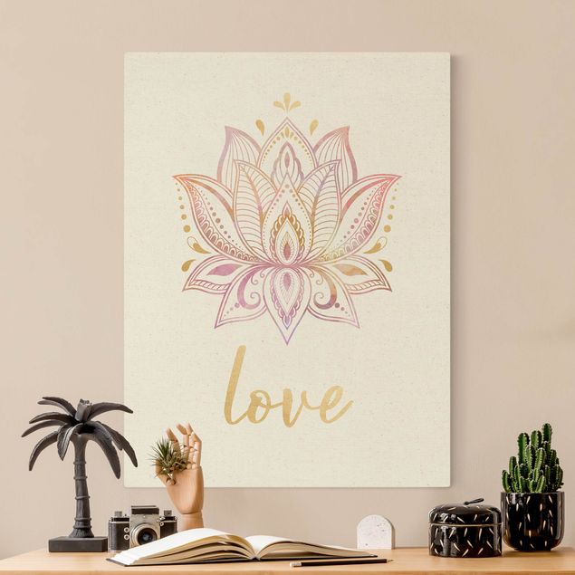 Leinwand mit Spruch Mandala Namaste Lotus Set gold rosa