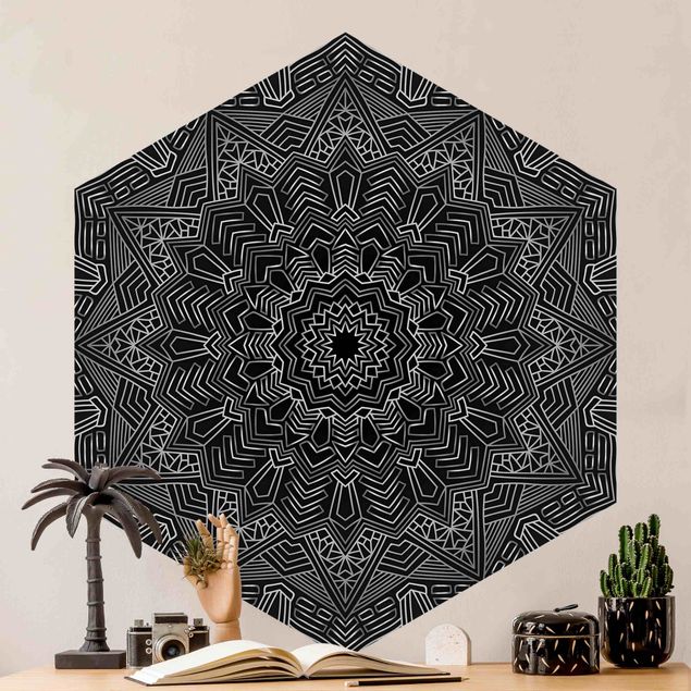 Küche Dekoration Mandala Stern Muster silber schwarz