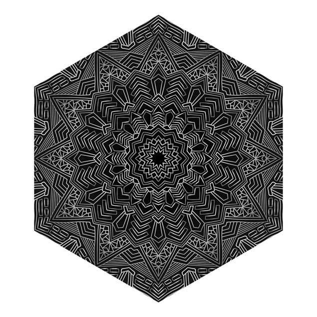 Fototapete Mandala Stern Muster silber schwarz