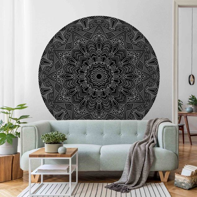 Wanddeko Küche Mandala Stern Muster silber schwarz