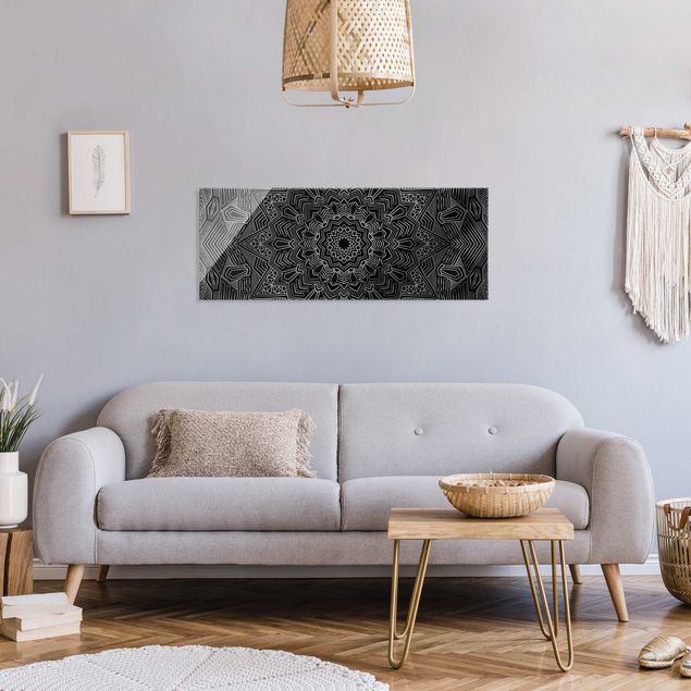 Wandbilder Mandalas Mandala Stern Muster silber schwarz