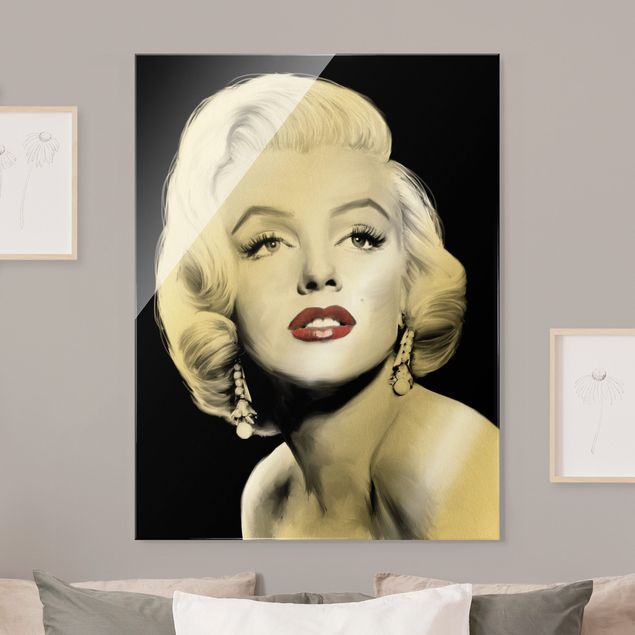Glasbild schwarz-weiß Marilyn mit Ohrschmuck