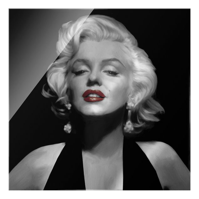 Wandbilder Schwarz-Weiß Marilyn mit roten Lippen