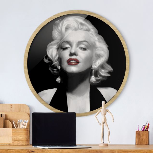 Gerahmte Bilder Rund Marilyn mit roten Lippen