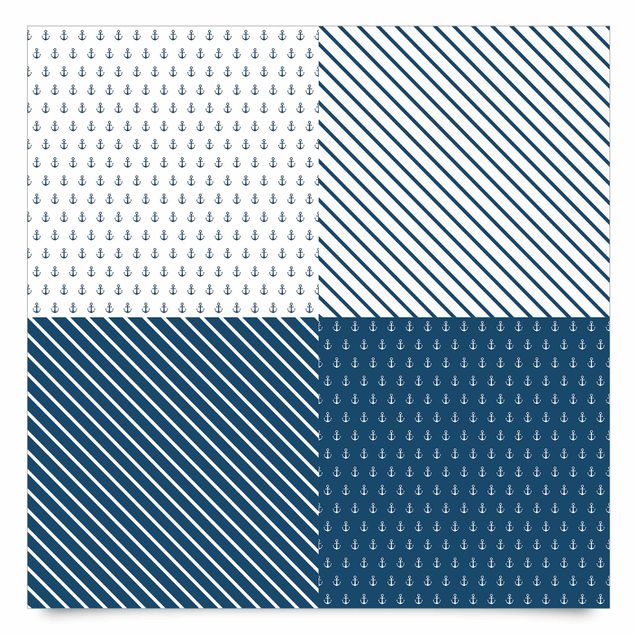 Schrankfolie Maritimes Anker Quadrate Set - Polarweiss Preussisch Blau