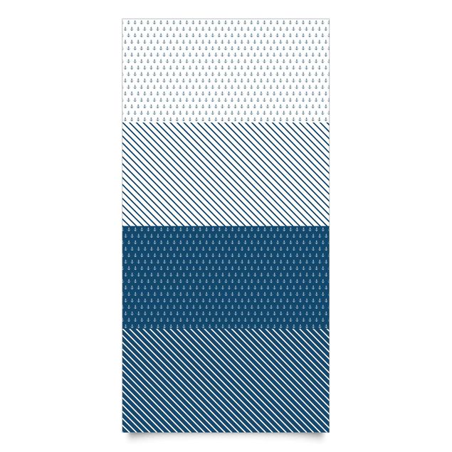 Schrankfolie Maritimes Anker Streifen Set - Polarweiss Preussisch Blau