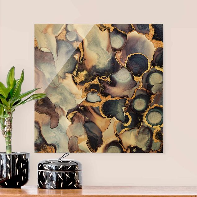 abstrakte Glasbilder Marmor Aquarell mit Gold