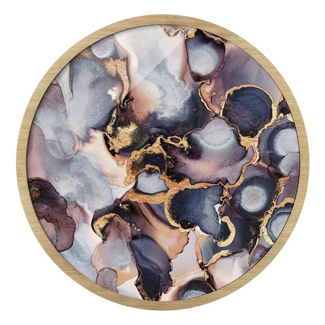 Gerahmte Kunstdrucke Marmor Aquarell mit Gold