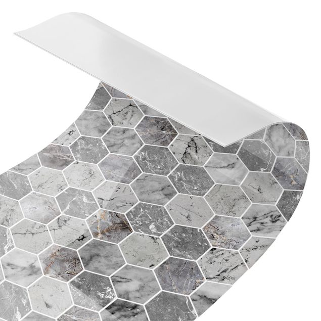 Küchenrückwand selbstklebend Marmor Hexagon Fliesen - Grau