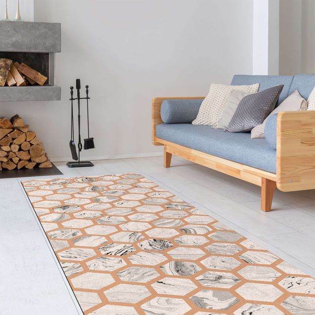 Moderner Teppich Marmor Hexagone in Graustufen