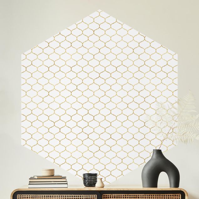 Tapete geometrisch Marokkanisches Aquarell Linienmuster Gold
