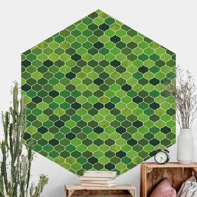 geometrische Tapete Marokkanisches Aquarell Muster Grün