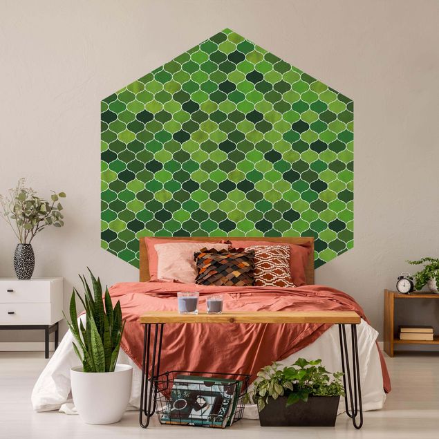 moderne Fototapete Marokkanisches Aquarell Muster Grün