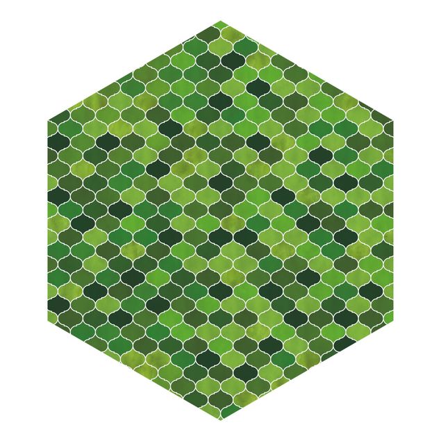 Wandtapete gruen Marokkanisches Aquarell Muster Grün