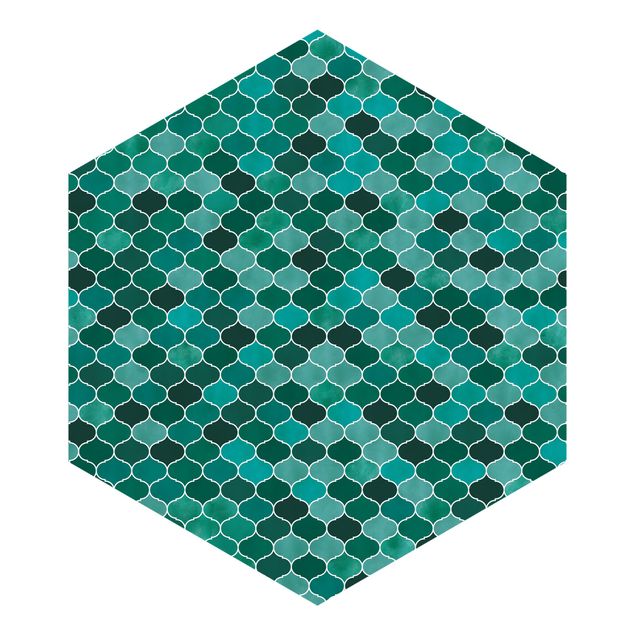 Fototapeten Grün Marokkanisches Aquarell Muster