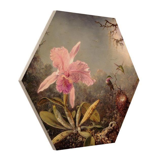 Wandbilder Floral Martin Johnson Heade - Orchidee und drei Kolibris