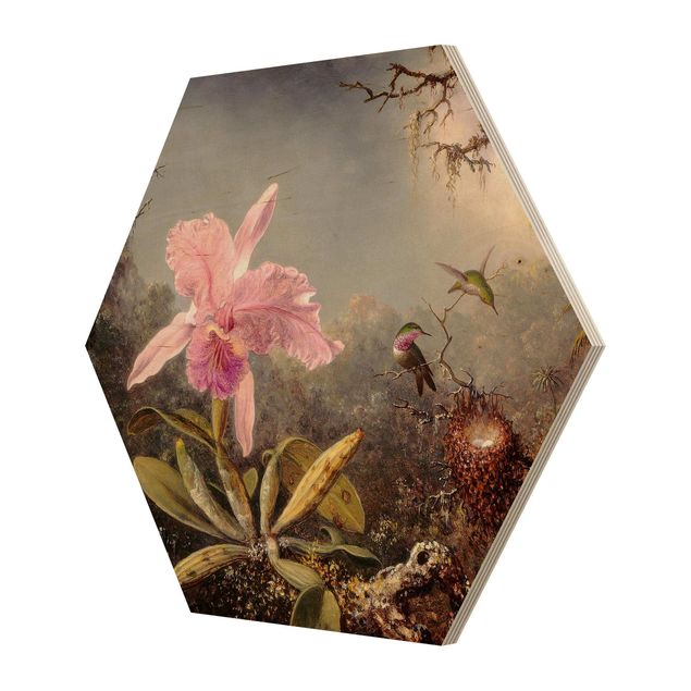 Wandbilder Rosa Martin Johnson Heade - Orchidee und drei Kolibris