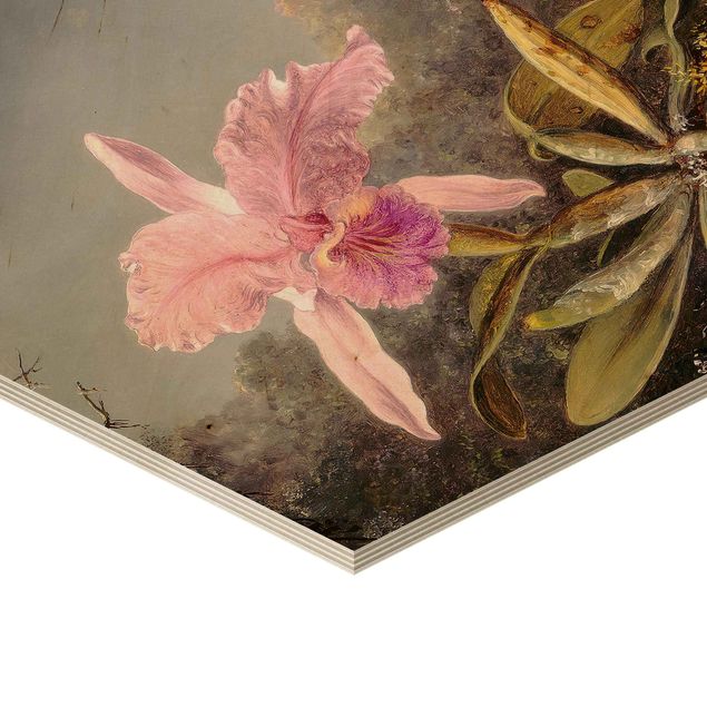 Holzbilder Martin Johnson Heade - Orchidee und drei Kolibris