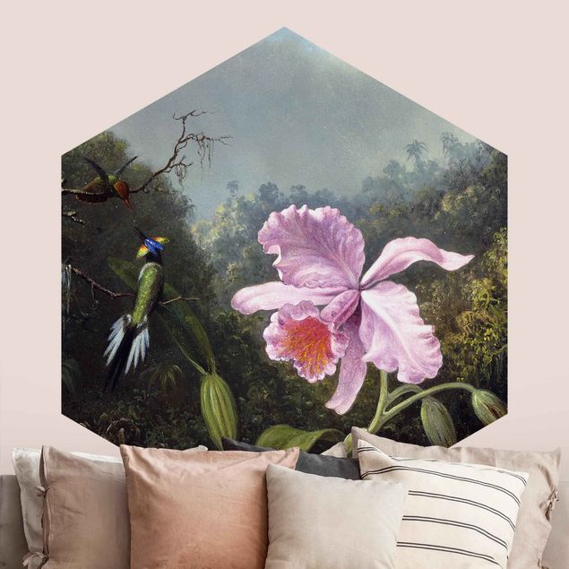 Küche Dekoration Martin Johnson Heade - Stillleben mit Orchidee und zwei Kolibris
