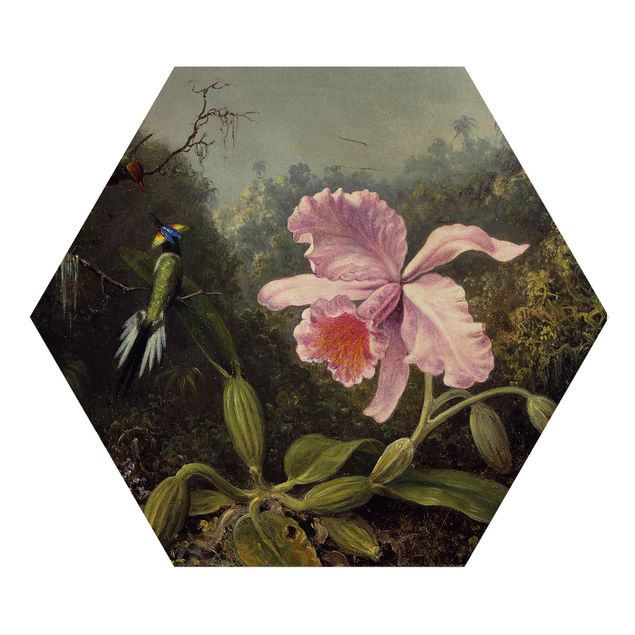 Wandbilder Floral Martin Johnson Heade - Stillleben mit Orchidee und zwei Kolibris