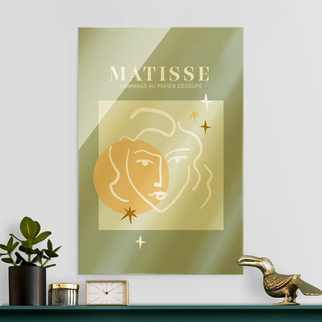Glasbild Abstakt Matisse Interpretation - Gesicht und Sterne