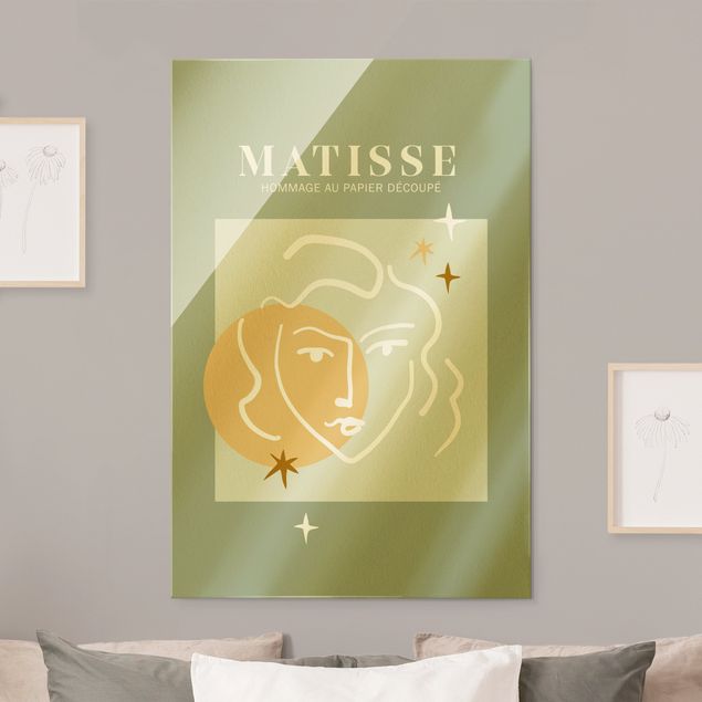 Matisse Interpretation - Gesicht und Sterne Glasbild im Hochformat 2:3