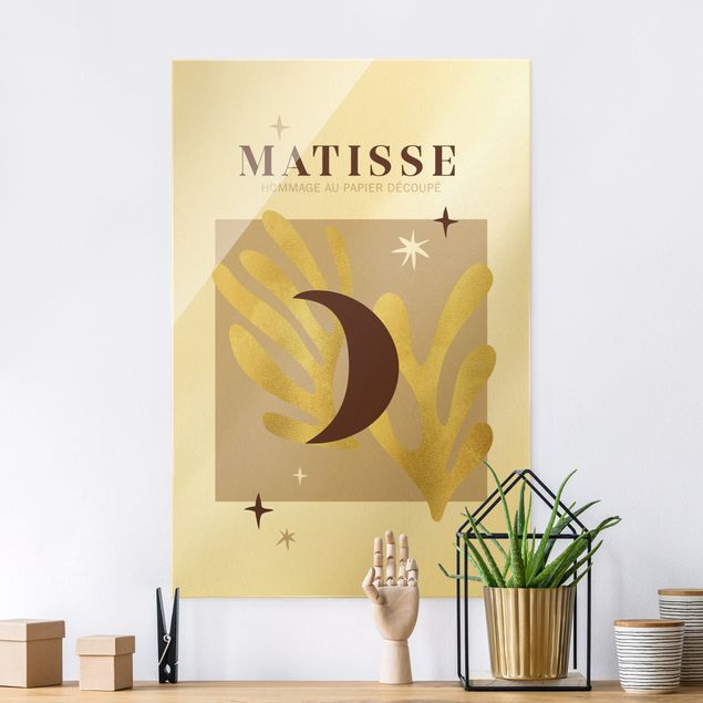 Glasbild Abstakt Matisse Interpretation - Mond und Sterne