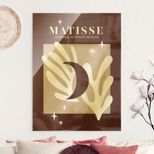 Glasbilder Abstrakt Matisse Interpretation - Mond und Sterne Rot