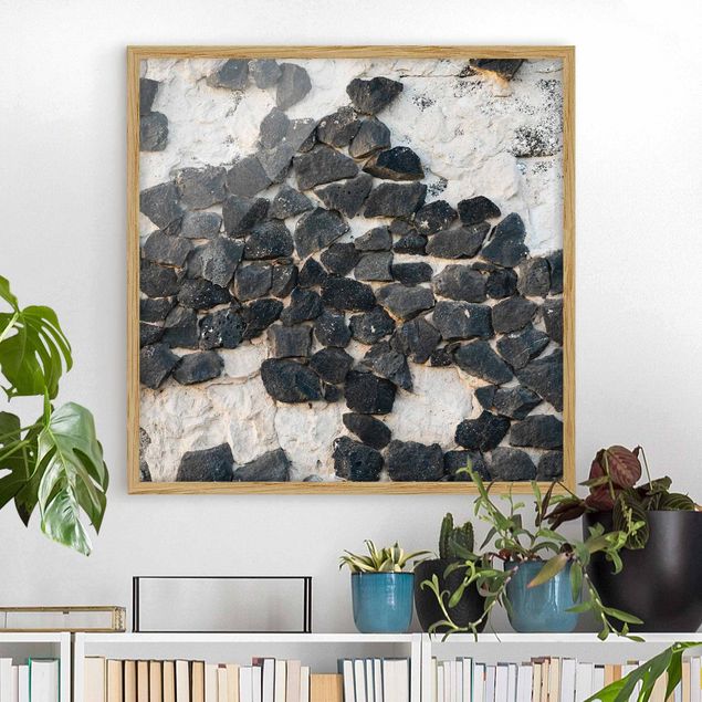 Wandbilder Kunstdrucke Mauer mit Schwarzen Steinen