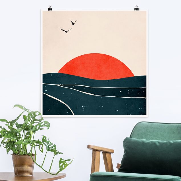 Wandbilder Landschaften Meer vor rotem Sonnenuntergang