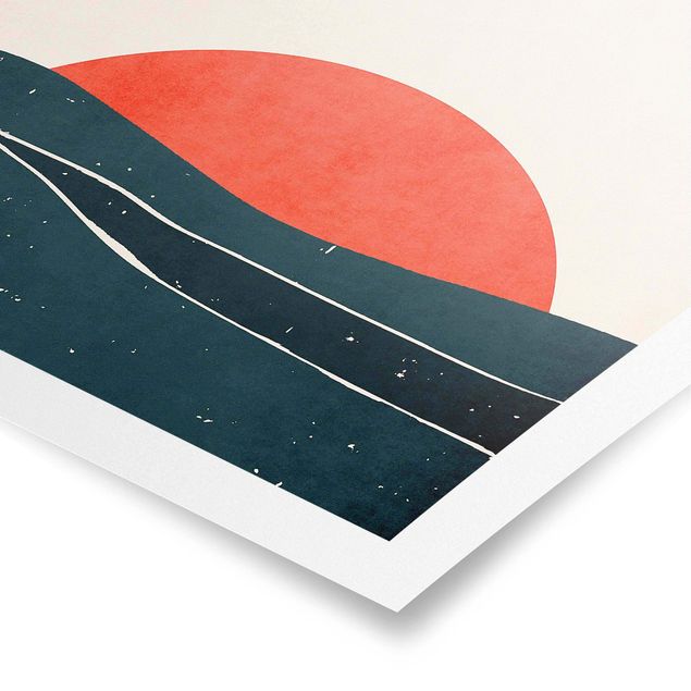abstrakte Kunst Poster Meer vor rotem Sonnenuntergang