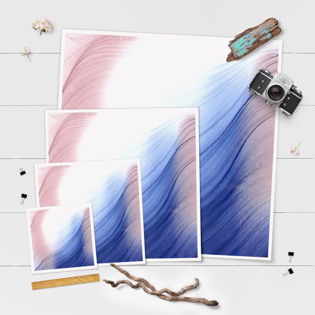 Poster bestellen Melierter Farbtanz Blau mit Rosa