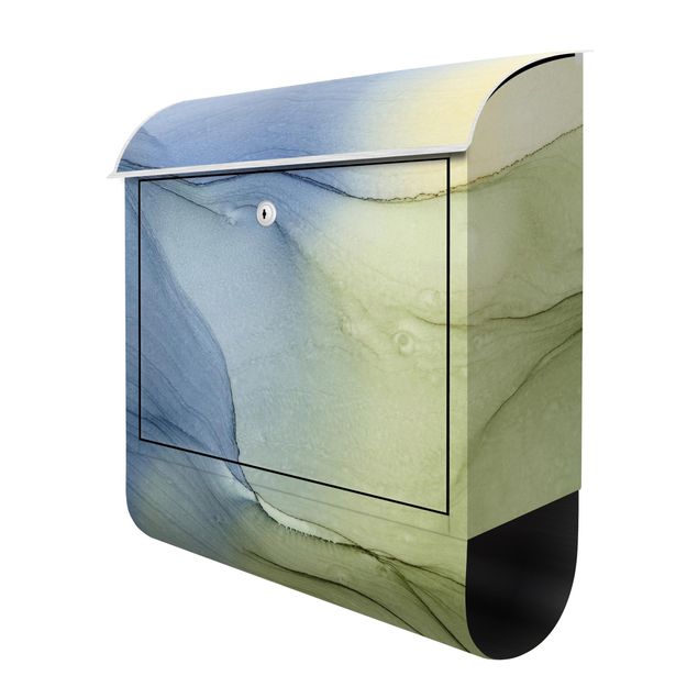 Design Briefkasten Meliertes Blaugrau mit Moosgrün