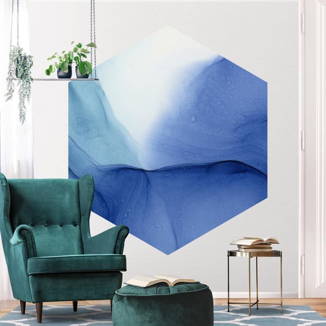 Hexagon Tapete Meliertes Tintenblau
