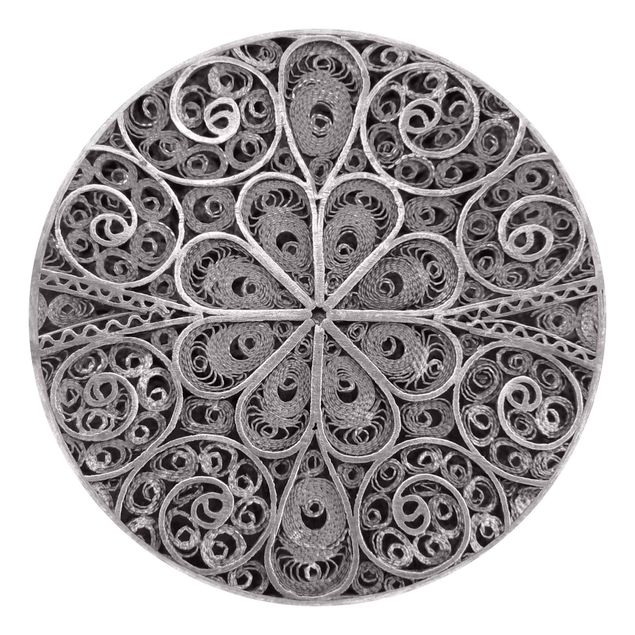 Fototapete modern Metall Ornamentik Mandala in Silber